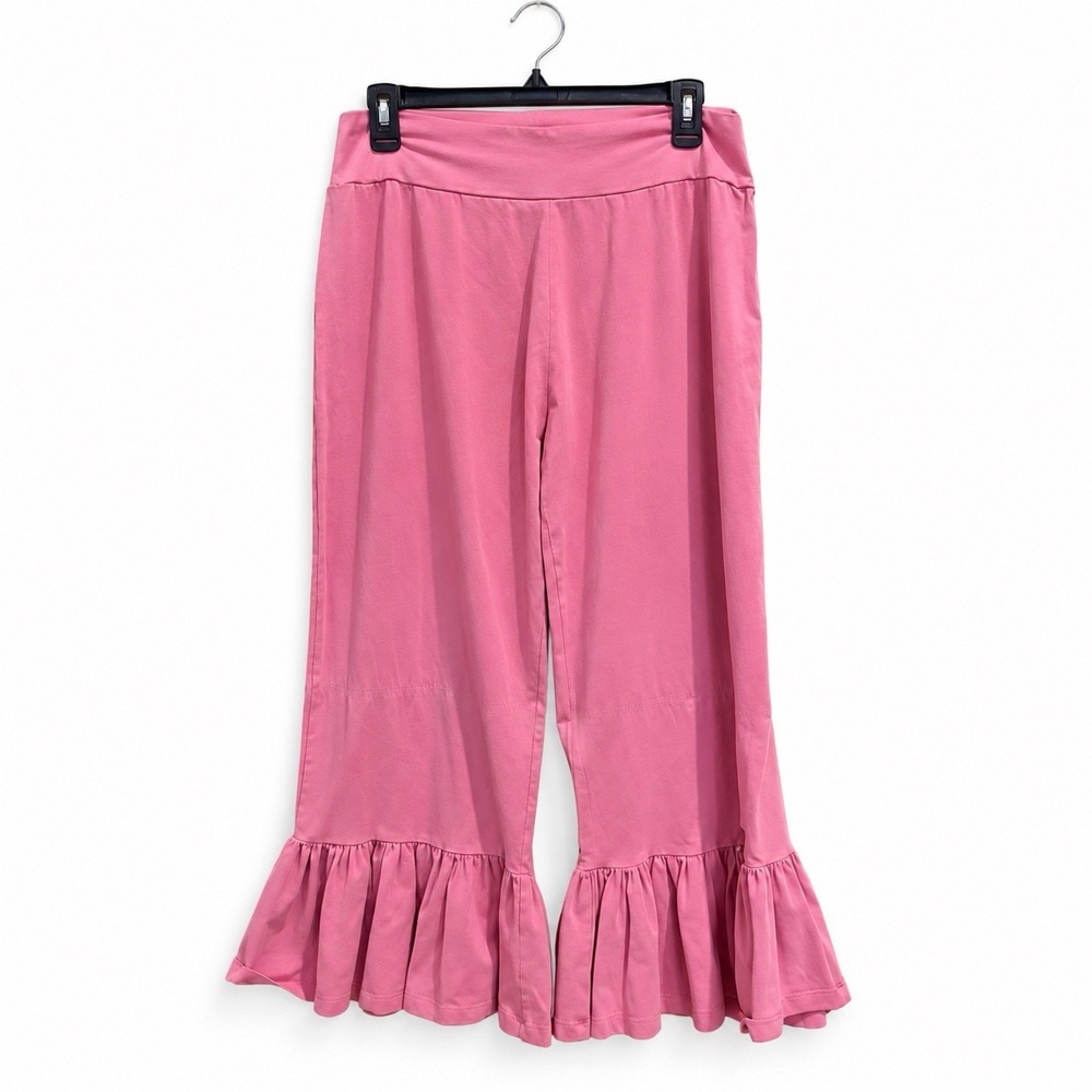 Matilda Jane Women's XL Pink Ruffle Hem Crop Pants Pull On Stretch Cotton Capri